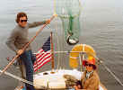 Bob Heitman and Becky on his sailboat near Sucia Island September 1978