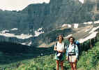 Christie and Becky on hike to Iceberg Lake in Glacier NP August 1991