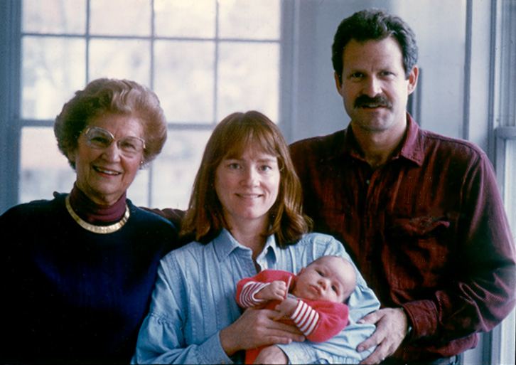 Tina, Tracy with James, and Scott, Christmas 1989