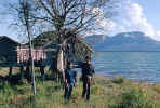 Nurse D. Peters with local resident at Nondalton AK September 1971