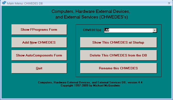 Computers Database Screen Shot 1: The Main Menu
