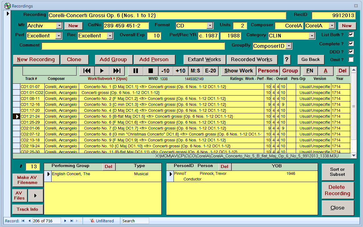 Screen shot of Recordings Form
