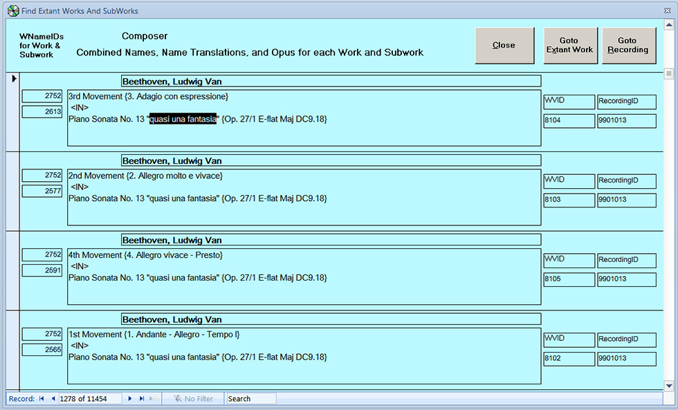 Screen shot of Find Extant Works and Subworks Form