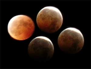 Lunar Cycle: Four Phases of Lunar Eclipse, 27 October 2004 (MCM Photomontage from MCM photos