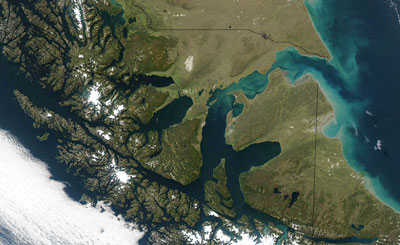 Strait of Magellan, detail from NASA Visible Earth project photo 2003